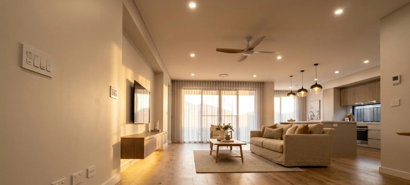 Warm interior lighting installed by a licensed electrician